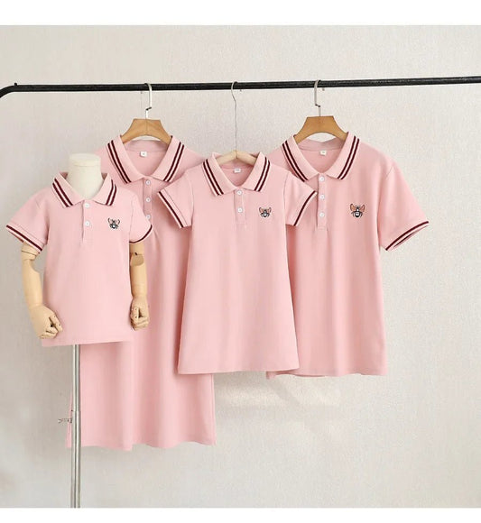 Family Matching Clothes Summer Mother Kids Dresses Cotton Couple Family Look Father Son Polo T-Shirts Tops Mom Daughter Dress - PratSN