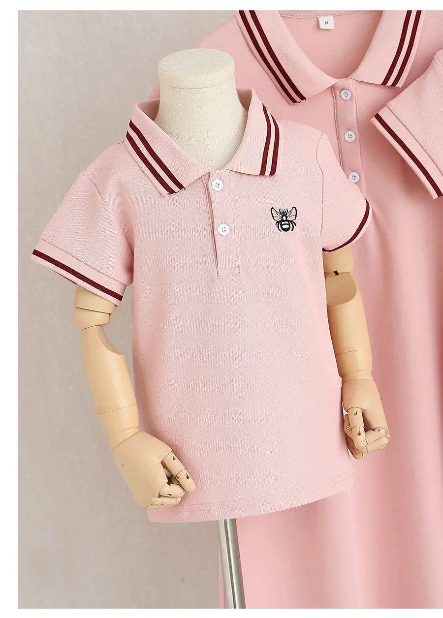 Family Matching Clothes Summer Mother Kids Dresses Cotton Couple Family Look Father Son Polo T-Shirts Tops Mom Daughter Dress - PratSN