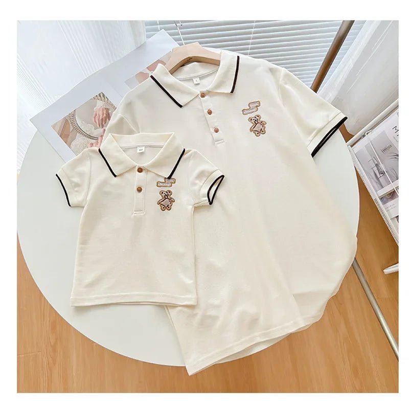 Family Matching Clothes Summer Mother Kids Dresses Cotton Couple Family Look Father Son Polo T-Shirts Tops Mom Daughter Dress - PratSN