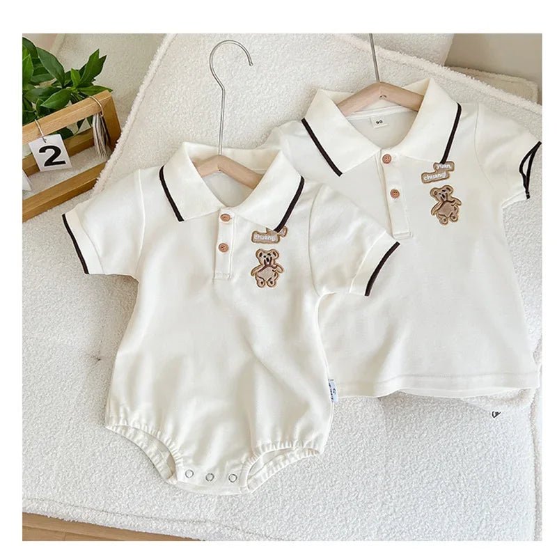 Family Matching Clothes Summer Mother Kids Dresses Cotton Couple Family Look Father Son Polo T-Shirts Tops Mom Daughter Dress - PratSN