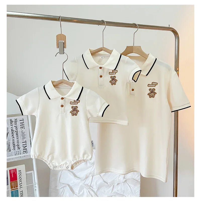 Family Matching Clothes Summer Mother Kids Dresses Cotton Couple Family Look Father Son Polo T-Shirts Tops Mom Daughter Dress - PratSN