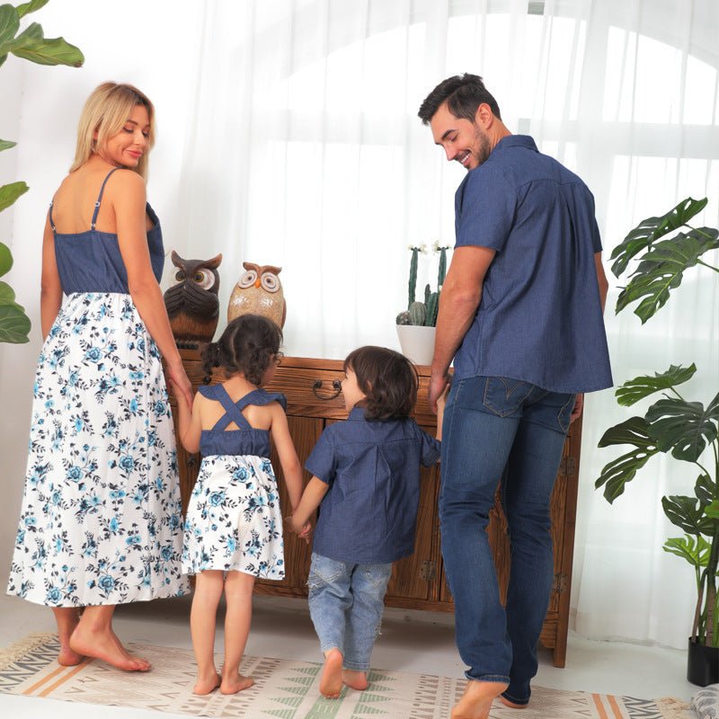 Family Matching Family Denim Sling Skirt Baby Girl Mom Dad Boy Boy Shirt Parent - Child - PratSN
