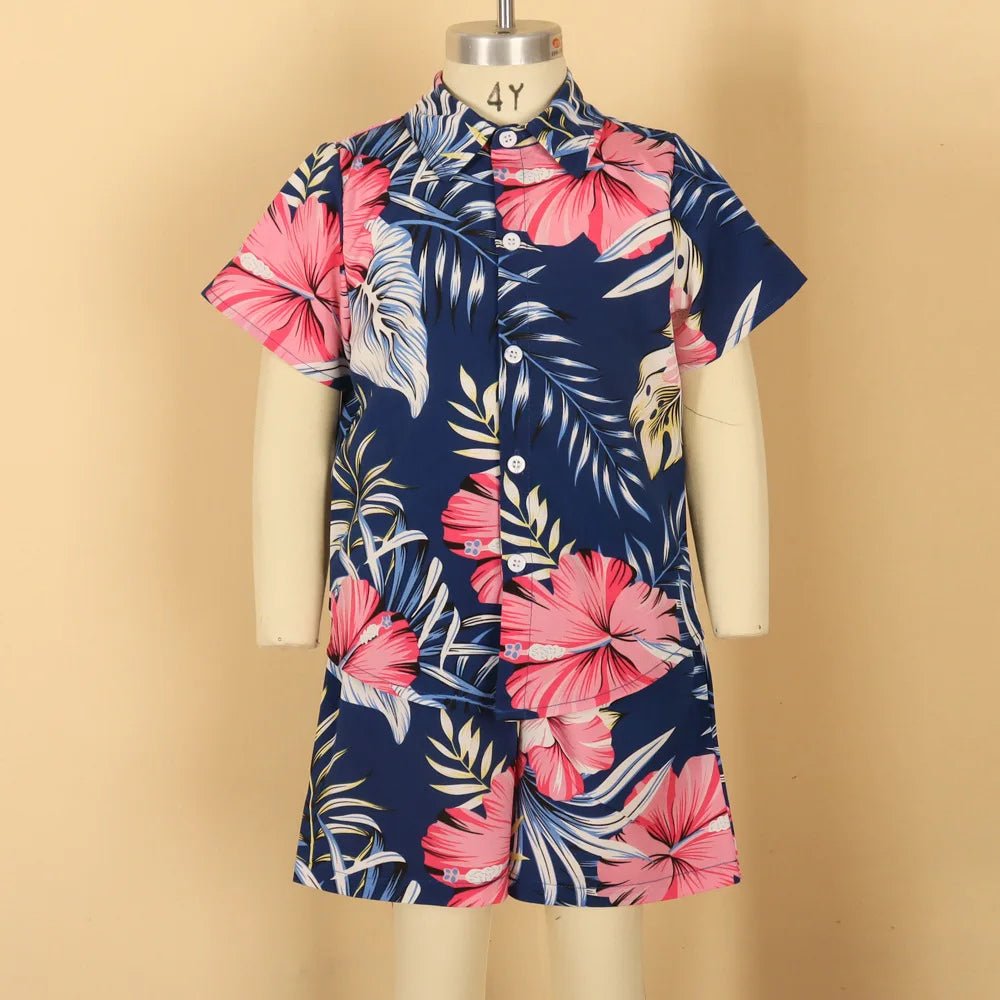 Family Matching Outfits Vacation Holiday Hawaii Mom And Daughter Floral Beach Dresses Dad And Son Shirts Shorts Outfits - PratSN
