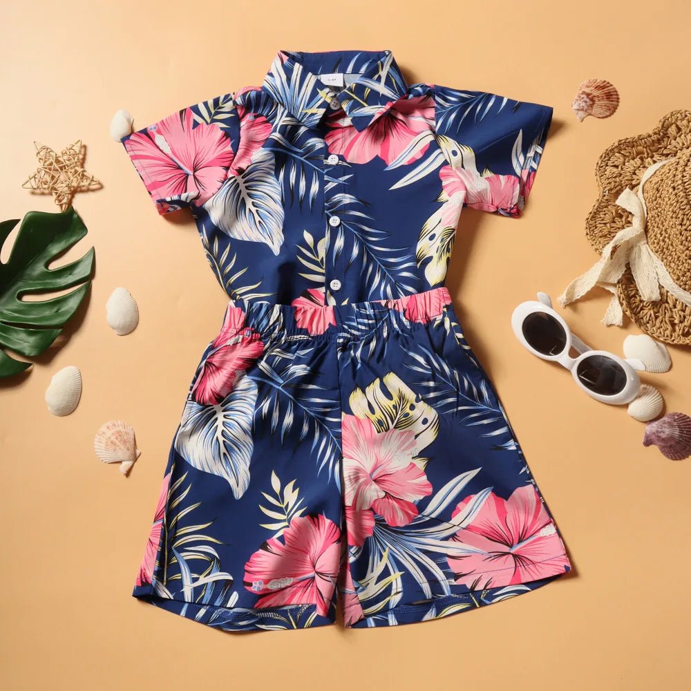 Family Matching Outfits Vacation Holiday Hawaii Mom And Daughter Floral Beach Dresses Dad And Son Shirts Shorts Outfits - PratSN