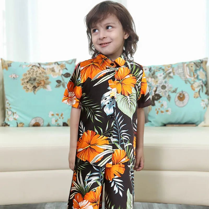 Family Matching Outfits Vacation Holiday Hawaii Mom And Daughter Floral Beach Dresses Dad And Son Shirts Shorts Outfits - PratSN