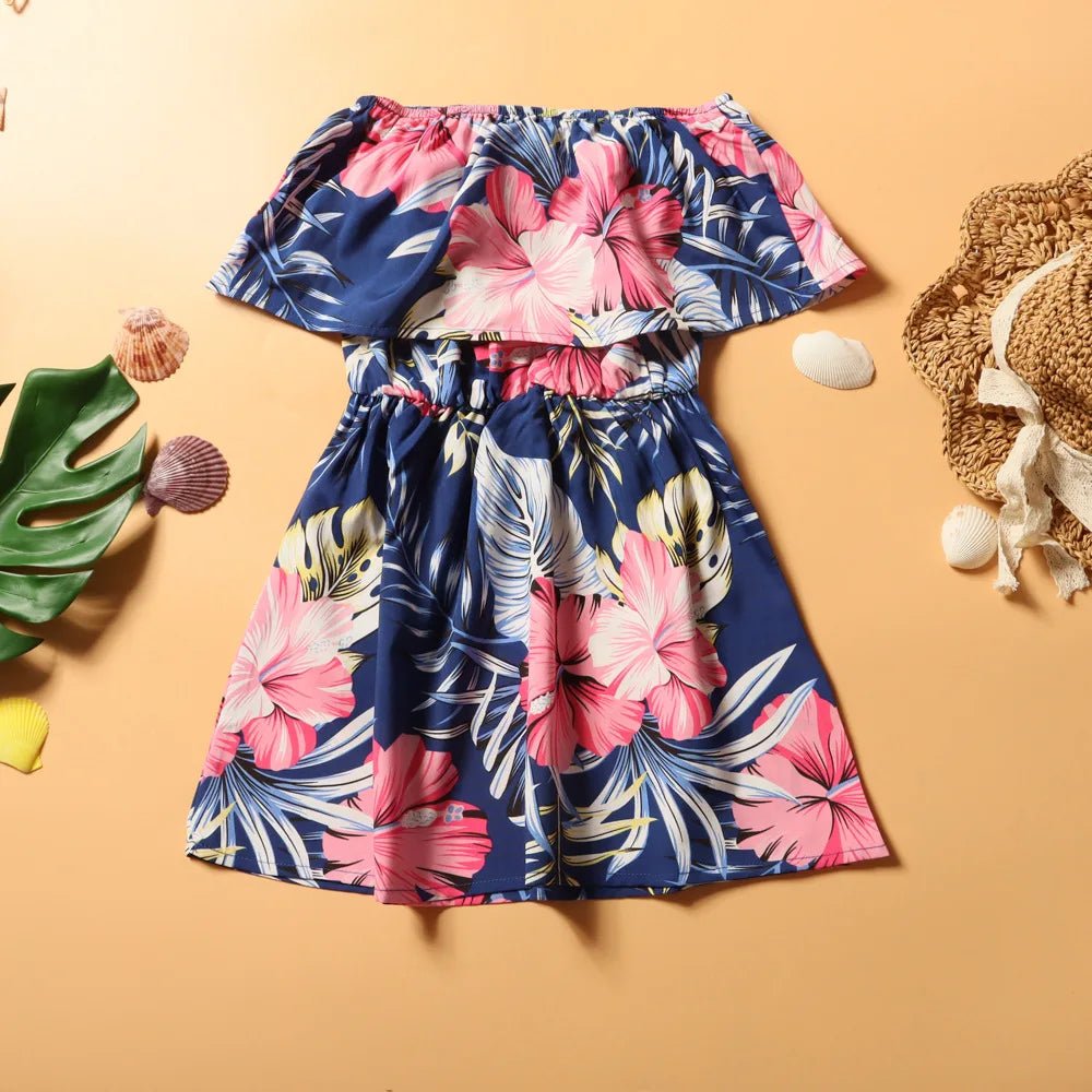 Family Matching Outfits Vacation Holiday Hawaii Mom And Daughter Floral Beach Dresses Dad And Son Shirts Shorts Outfits - PratSN