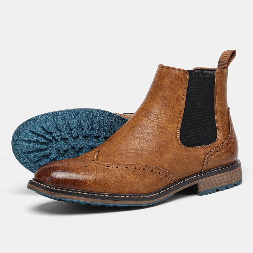 Fashion Brogue Chelsea Men Boots Classical American Style Leather Boots - PratSN