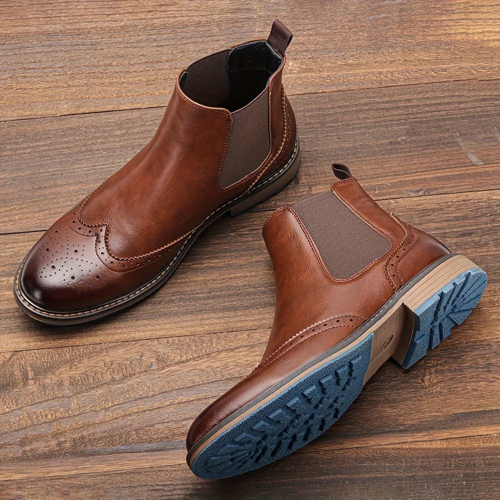 Fashion Brogue Chelsea Men Boots Classical American Style Leather Boots - PratSN