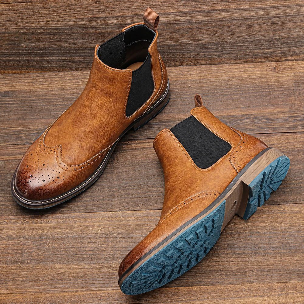 Fashion Brogue Chelsea Men Boots Classical American Style Leather Boots - PratSN