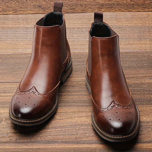 Fashion Brogue Chelsea Men Boots Classical American Style Leather Boots - PratSN