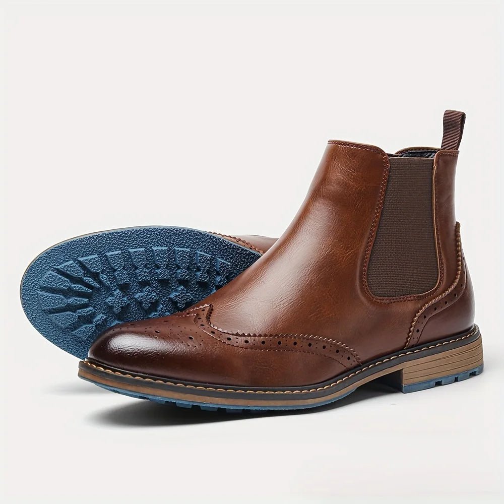 Fashion Brogue Chelsea Men Boots Classical American Style Leather Boots - PratSN