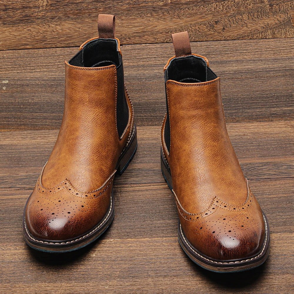 Fashion Brogue Chelsea Men Boots Classical American Style Leather Boots - PratSN