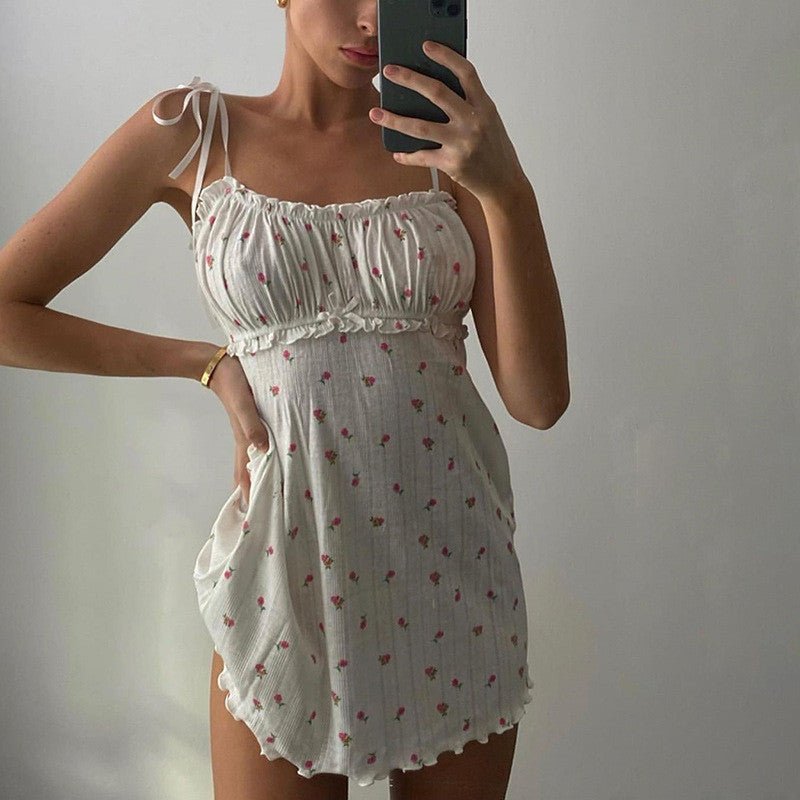 Fashion Casual Floral Dress With Sling and Neckline With Wooden Ears - PratSN