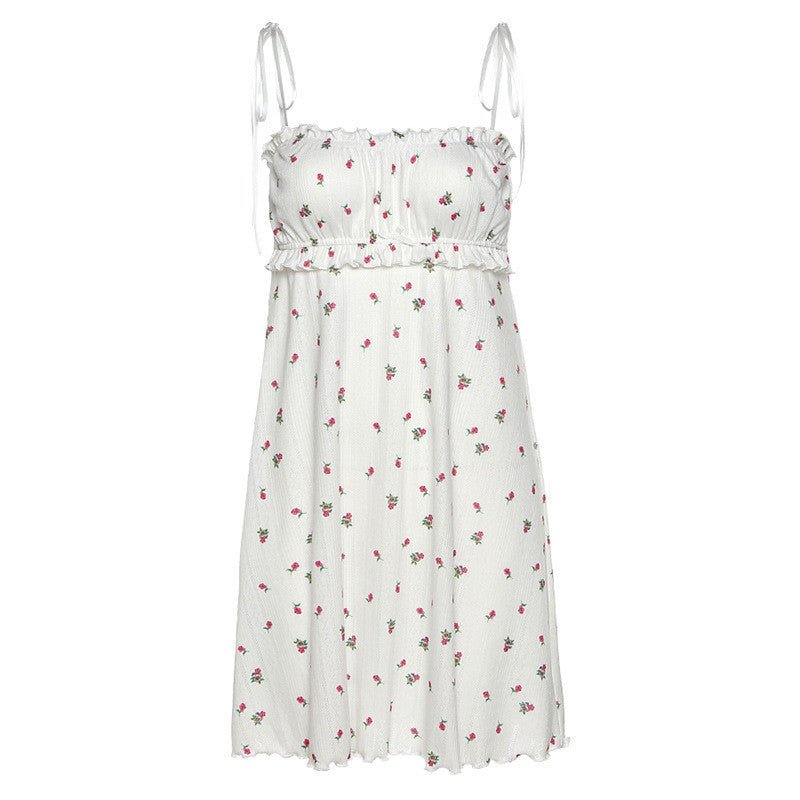 Fashion Casual Floral Dress With Sling and Neckline With Wooden Ears - PratSN