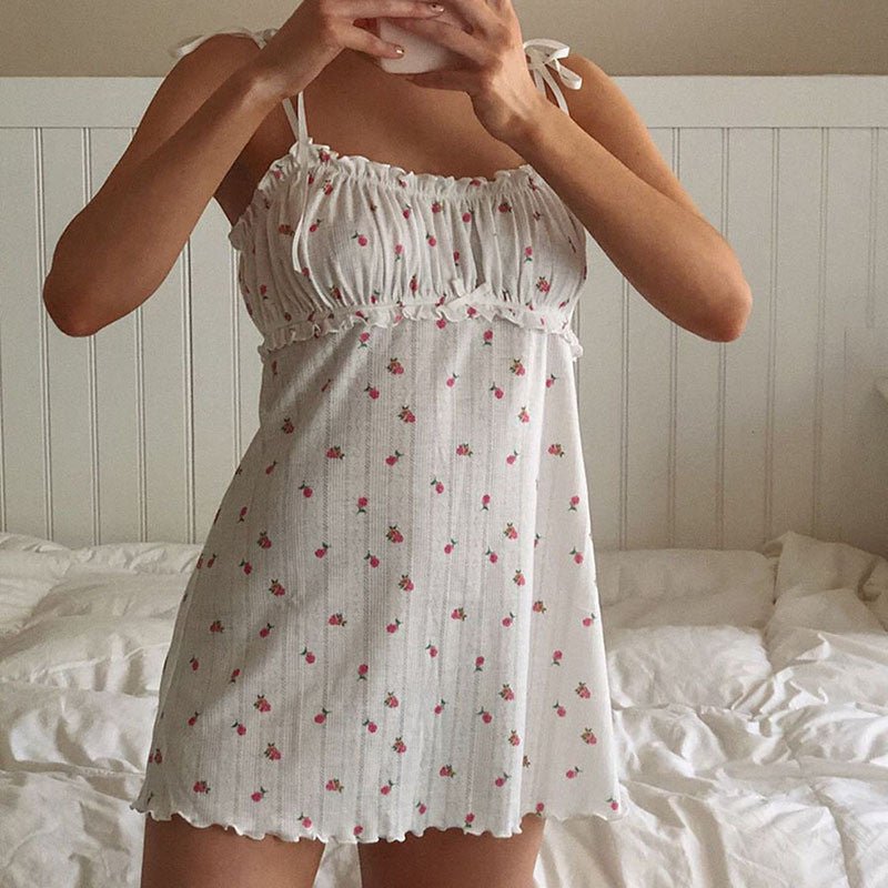 Fashion Casual Floral Dress With Sling and Neckline With Wooden Ears - PratSN
