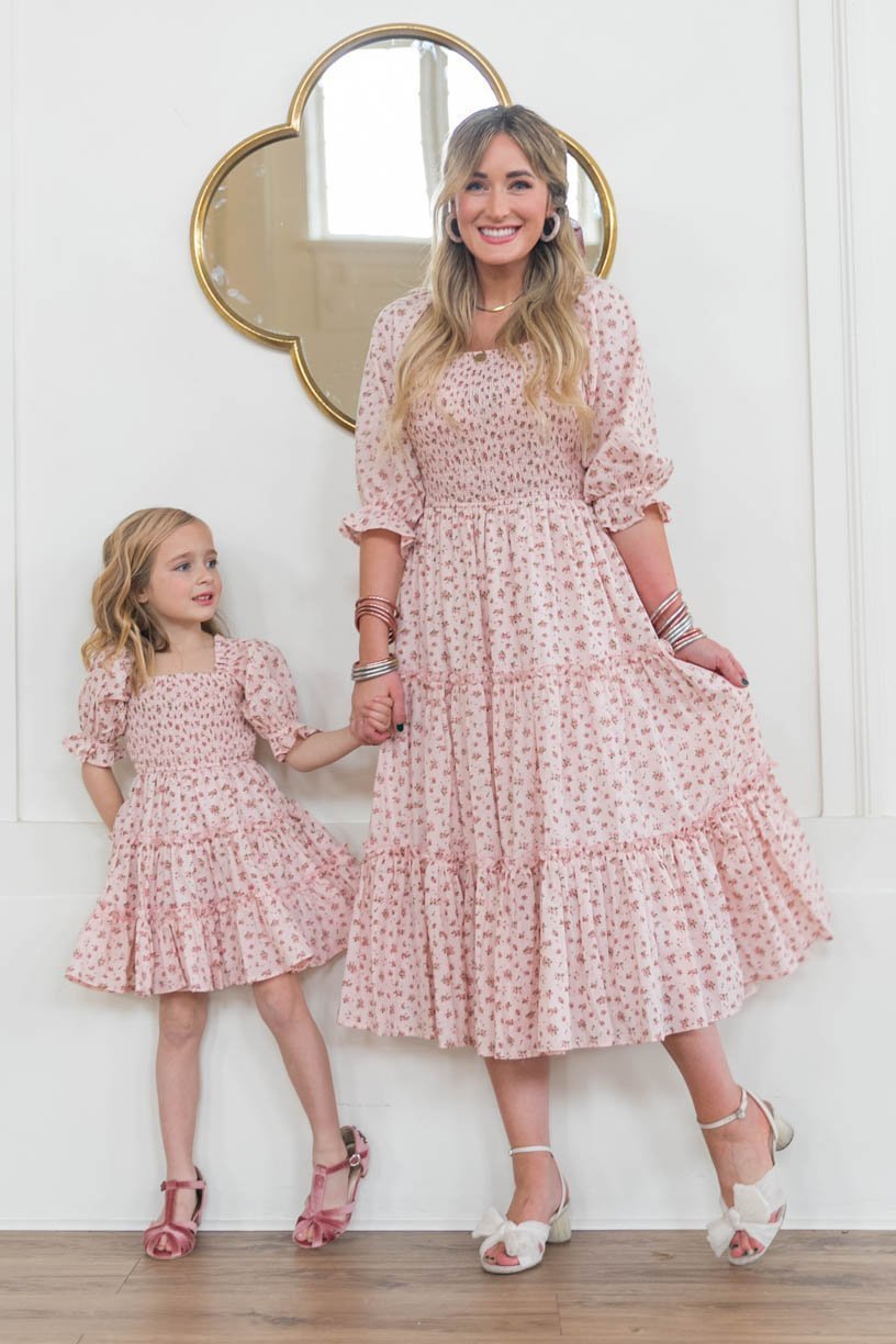 Fashion Floral Square Collar Lantern Sleeve Mother - daughter Parent - child Dress - PratSN