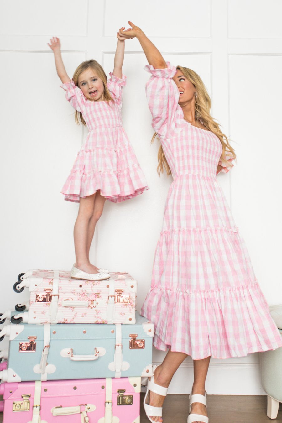 Fashion Floral Square Collar Lantern Sleeve Mother - daughter Parent - child Dress - PratSN