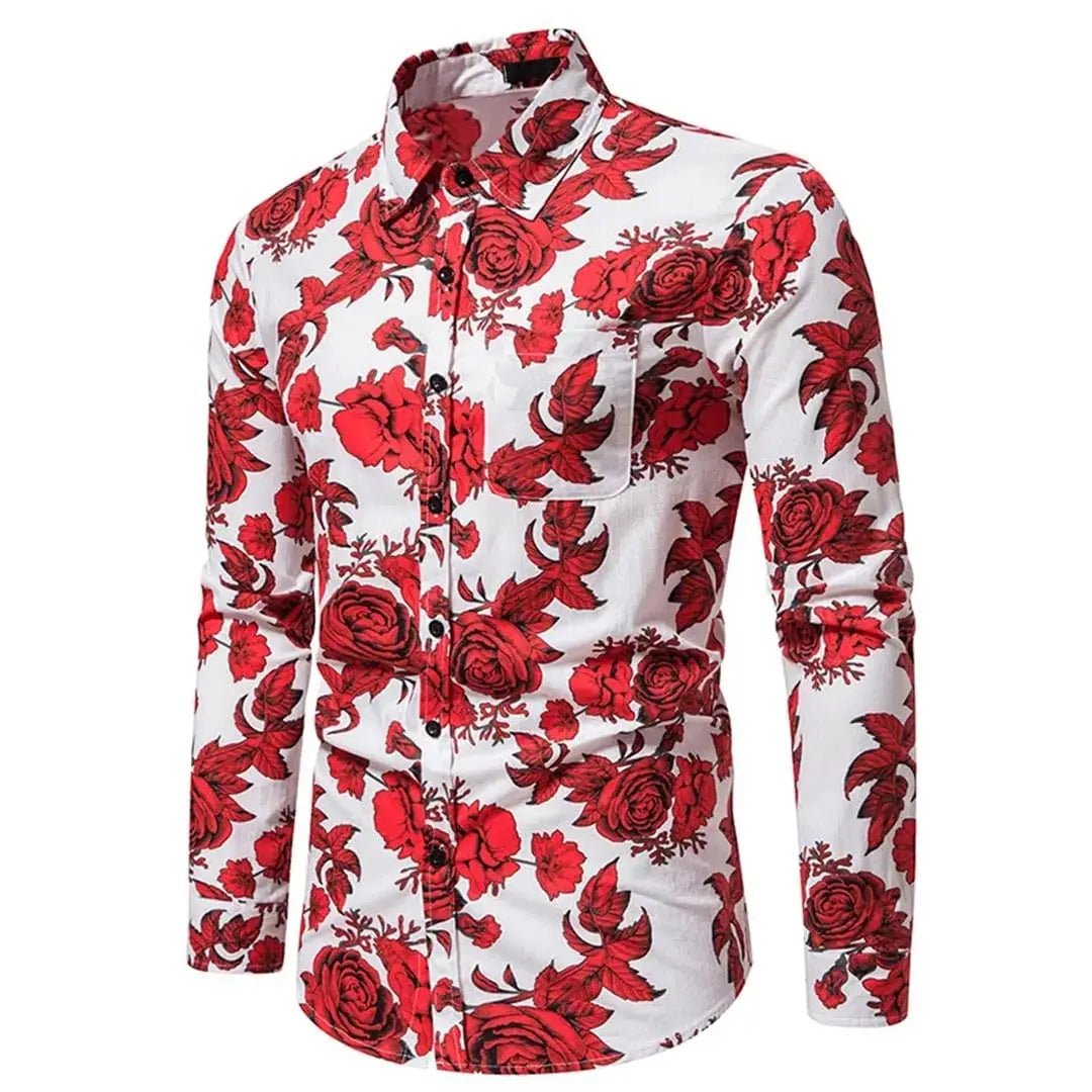 Fashion Flower Rose Pattern 3D Print Mens Long Sleeve Shirt Autumn Button Down Shirt festival Casual Lapel Mens Clothing - PratSN