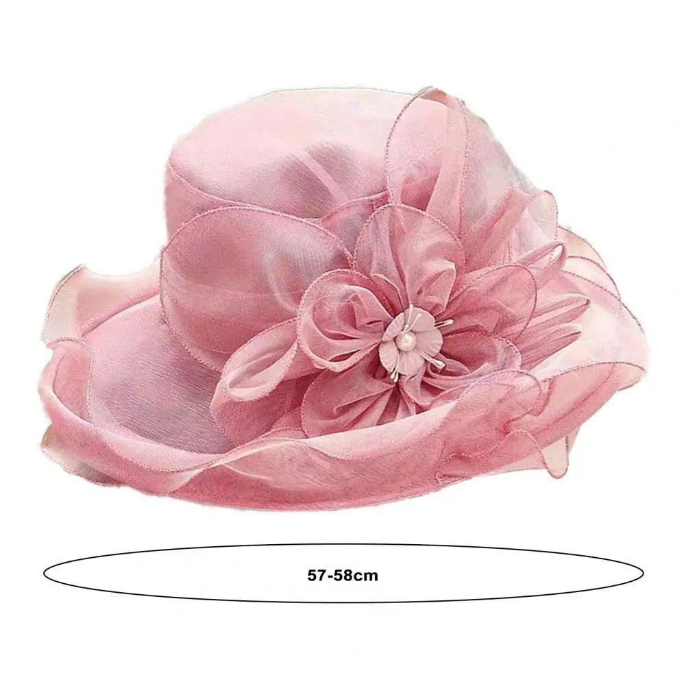 Fashion Hat Women Top Hat Elegant Organza Flower Wide Brim Sun Hat for Women Retro Style Party Banquet Accessory Foldable Beach - PratSN