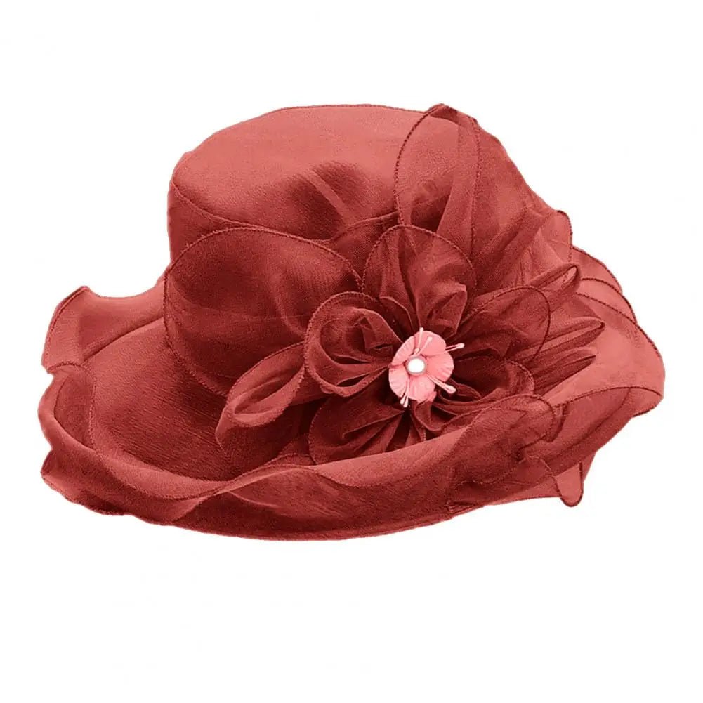 Fashion Hat Women Top Hat Elegant Organza Flower Wide Brim Sun Hat for Women Retro Style Party Banquet Accessory Foldable Beach - PratSN