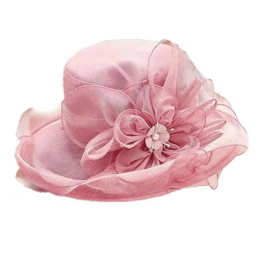 Fashion Hat Women Top Hat Elegant Organza Flower Wide Brim Sun Hat for Women Retro Style Party Banquet Accessory Foldable Beach - PratSN