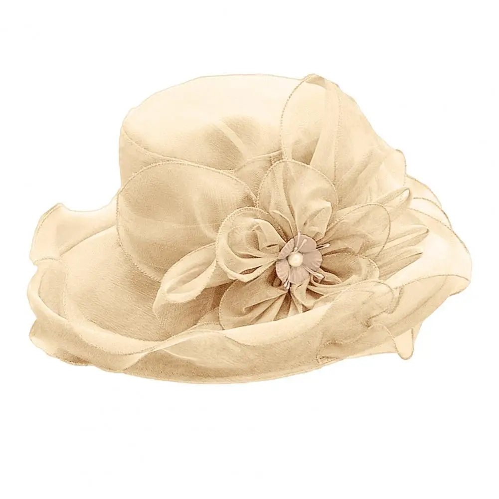 Fashion Hat Women Top Hat Elegant Organza Flower Wide Brim Sun Hat for Women Retro Style Party Banquet Accessory Foldable Beach - PratSN