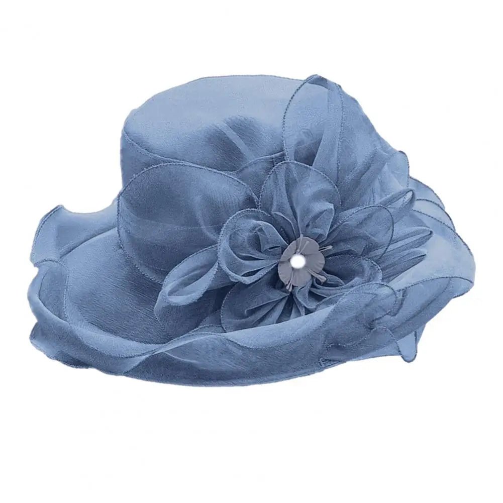 Fashion Hat Women Top Hat Elegant Organza Flower Wide Brim Sun Hat for Women Retro Style Party Banquet Accessory Foldable Beach - PratSN