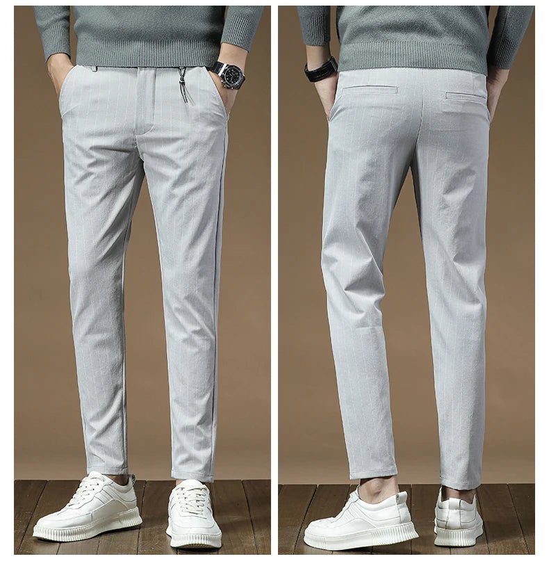Fashion High Quality OUSSYU Men Pants Straight Long Classic Business Brand Thin England Stripe Casual Full Trousers Male 36 38 - PratSN