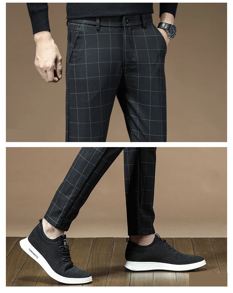 Fashion High Quality OUSSYU Men Pants Straight Long Classic Business Brand Thin England Stripe Casual Full Trousers Male 36 38 - PratSN