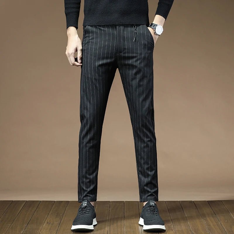Fashion High Quality OUSSYU Men Pants Straight Long Classic Business Brand Thin England Stripe Casual Full Trousers Male 36 38 - PratSN