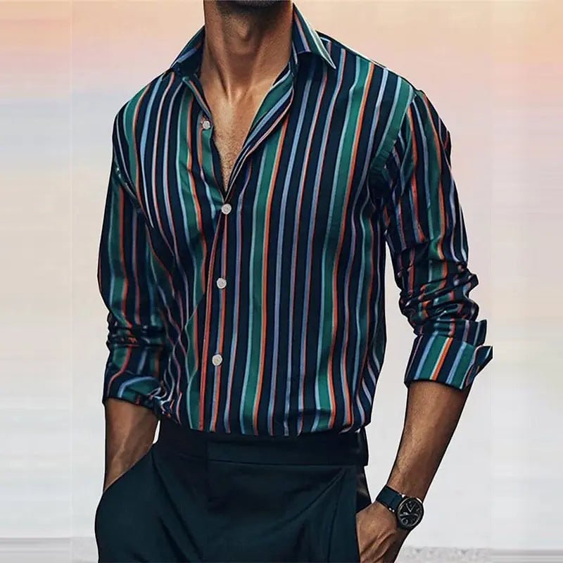Fashion men's striped shirt stylish casual outdoor long sleeve lapel button soft and comfortable material new hot sale plus size - PratSN