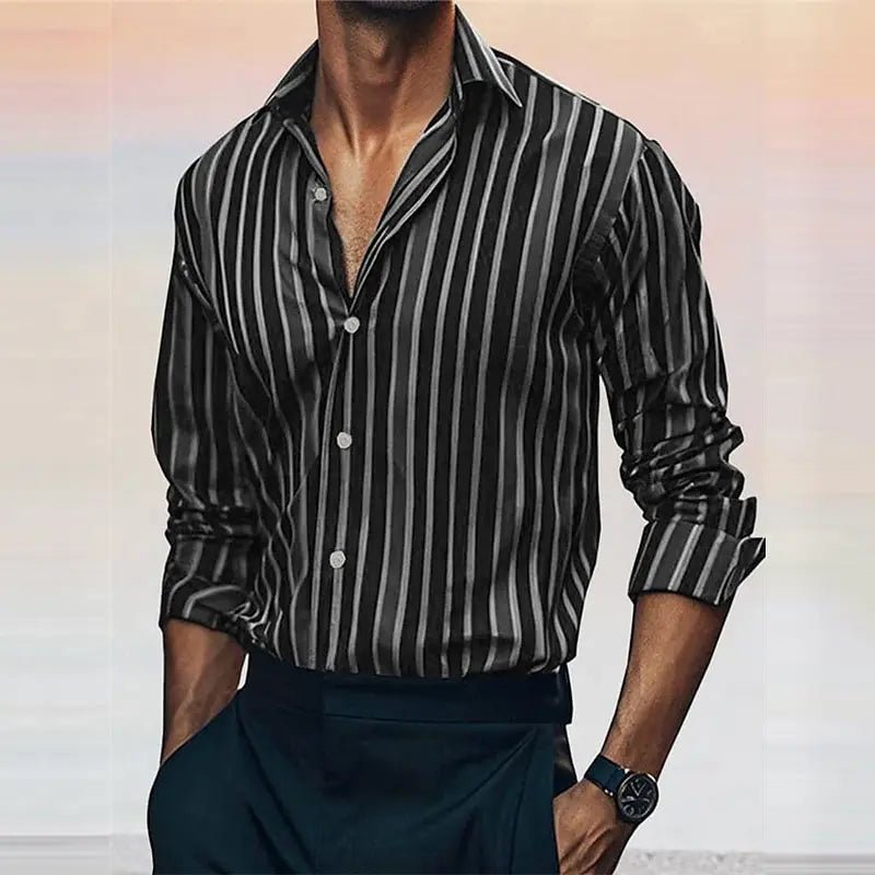 Fashion men's striped shirt stylish casual outdoor long sleeve lapel button soft and comfortable material new hot sale plus size - PratSN