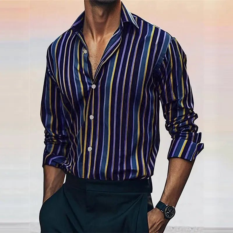 Fashion men's striped shirt stylish casual outdoor long sleeve lapel button soft and comfortable material new hot sale plus size - PratSN