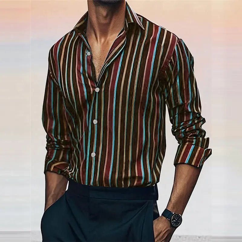 Fashion men's striped shirt stylish casual outdoor long sleeve lapel button soft and comfortable material new hot sale plus size - PratSN