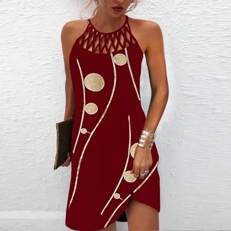 Fashion Print Dress Casual Halterneck Dresses For Women Summer Clothes - PratSN