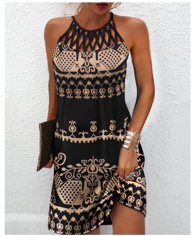 Fashion Print Dress Casual Halterneck Dresses For Women Summer Clothes - PratSN