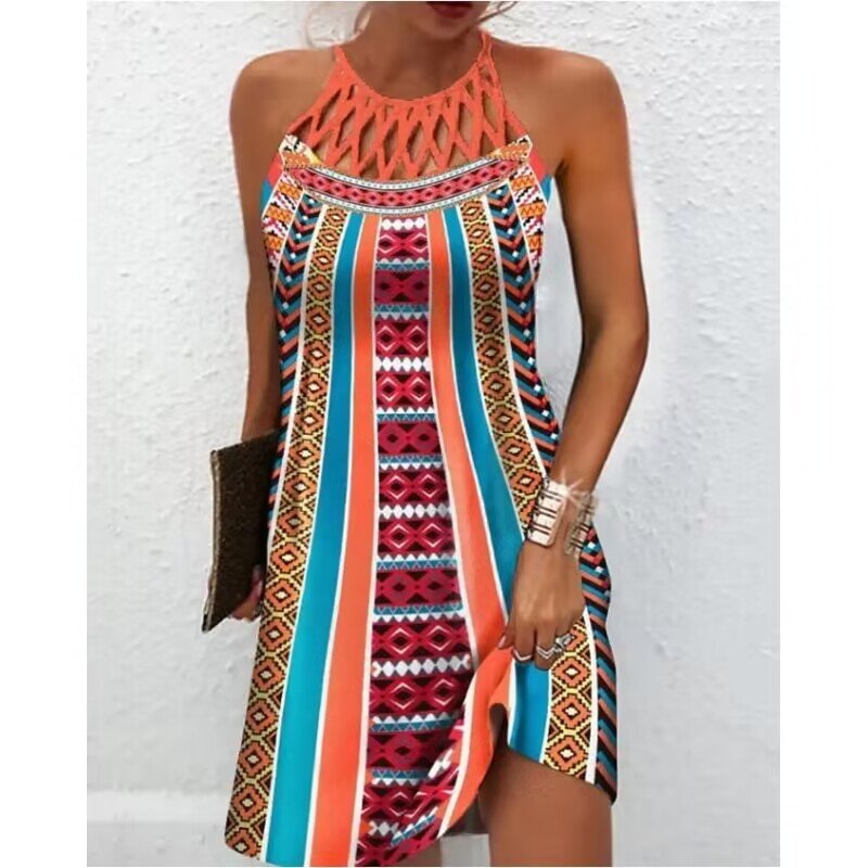 Fashion Print Dress Casual Halterneck Dresses For Women Summer Clothes - PratSN