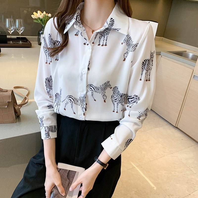 Fashion Printed Loose Slimming Long Sleeves Shirt Women's Shirt - PratSN