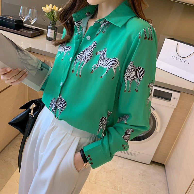 Fashion Printed Loose Slimming Long Sleeves Shirt Women's Shirt - PratSN