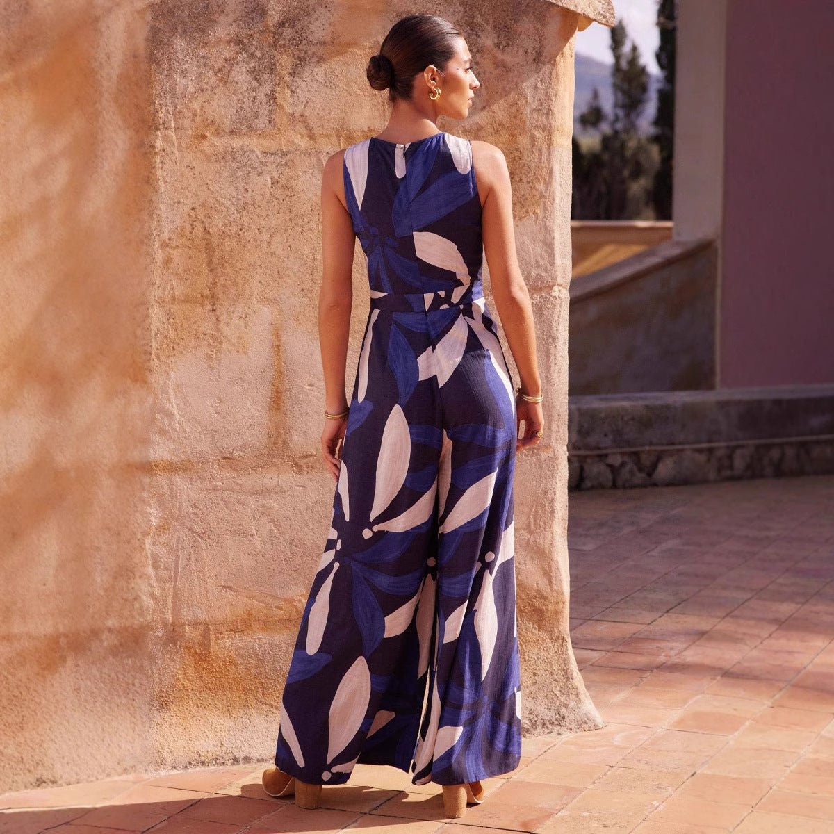 Fashion Round Neck Printed Waist - controlled Jumpsuit Women - PratSN