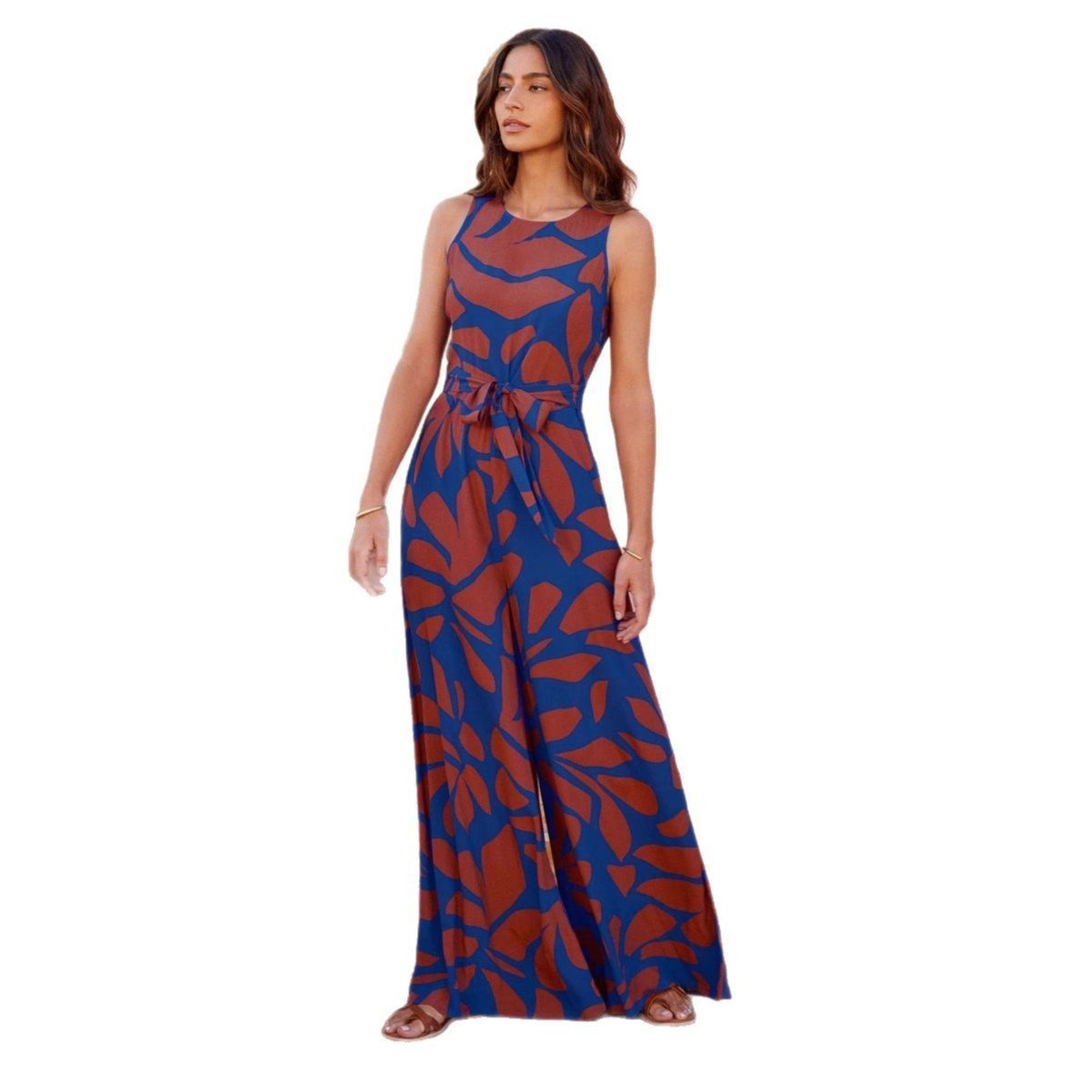 Fashion Round Neck Printed Waist - controlled Jumpsuit Women - PratSN