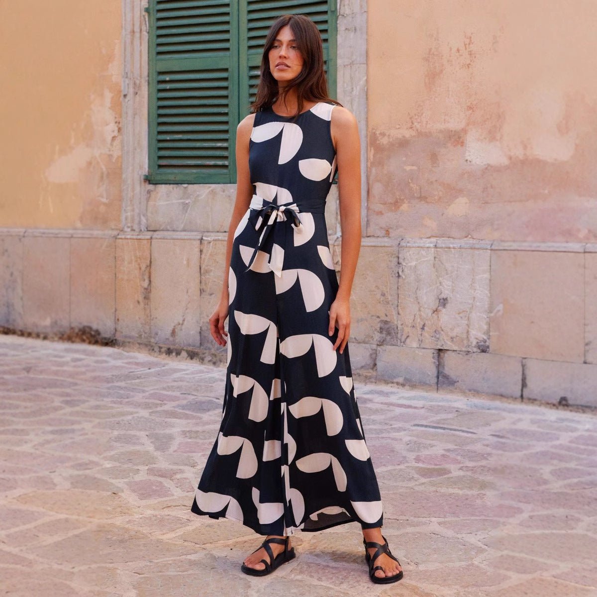 Fashion Round Neck Printed Waist - controlled Jumpsuit Women - PratSN