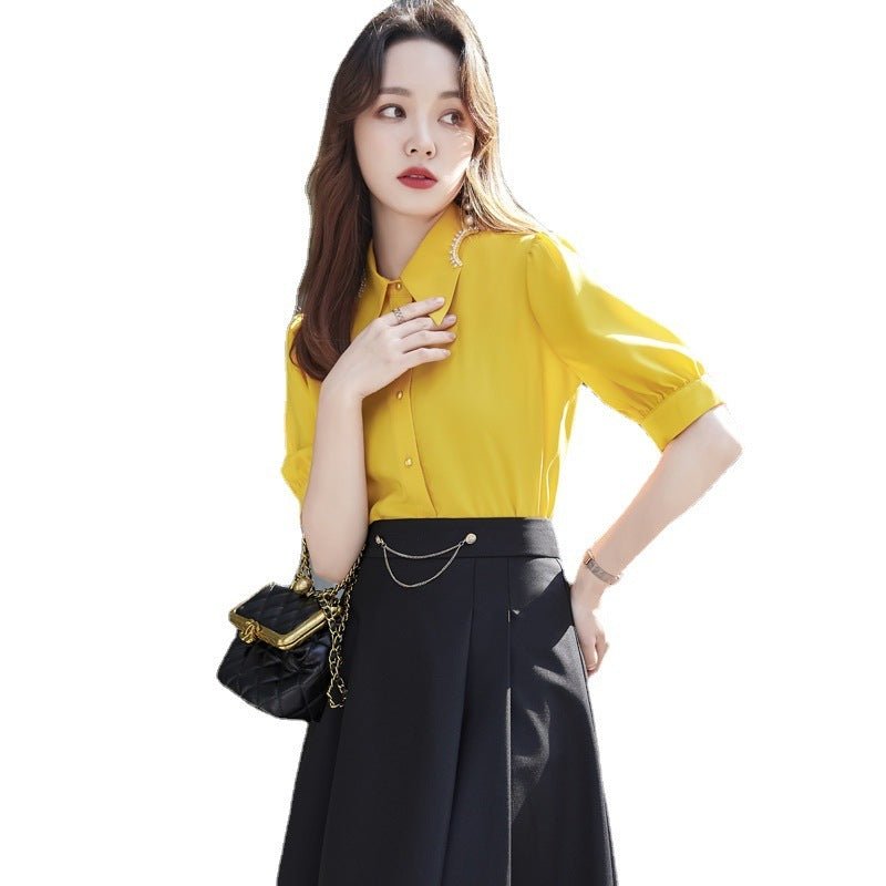 Fashion Short Sleeve Women's Yellow Shirt Business Wear - PratSN