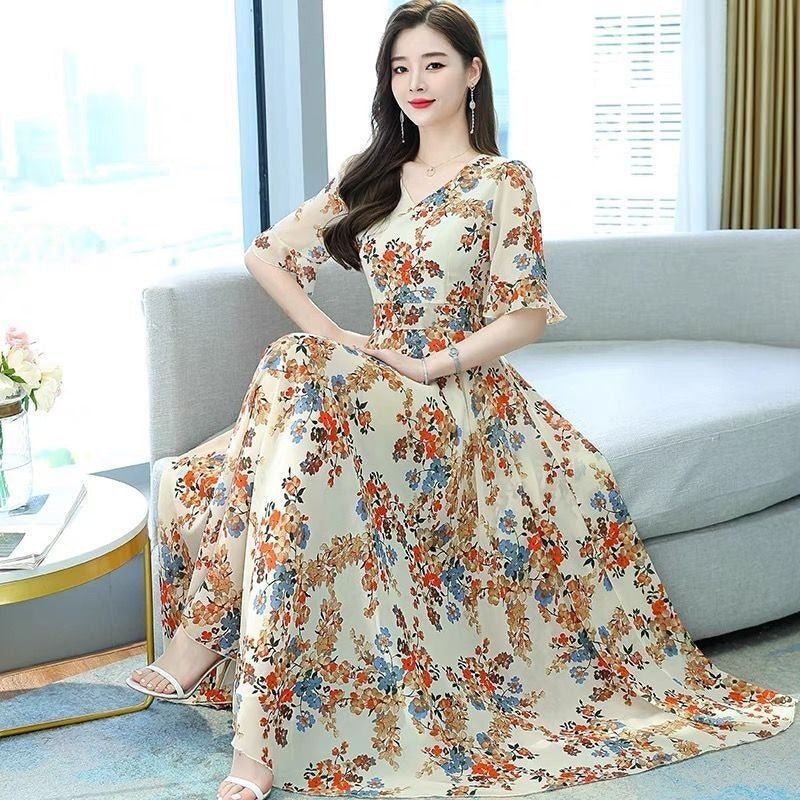 Fashion V - neck Dress Waist Slimming Women - PratSN
