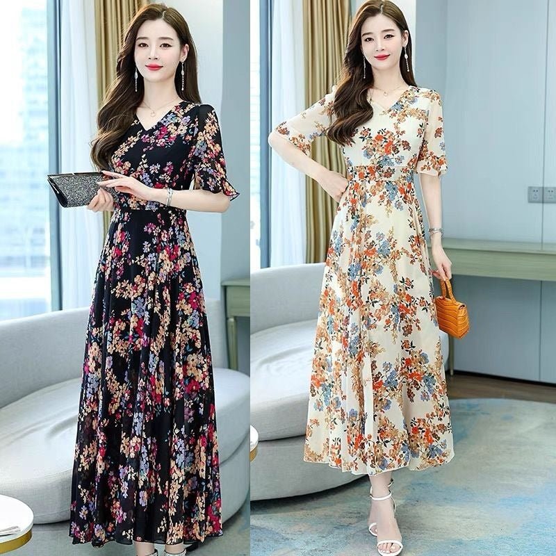 Fashion V - neck Dress Waist Slimming Women - PratSN