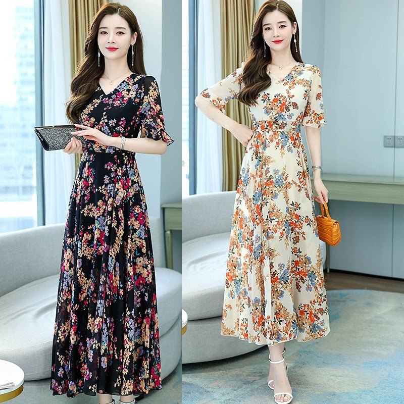 Fashion V - neck Dress Waist Slimming Women - PratSN