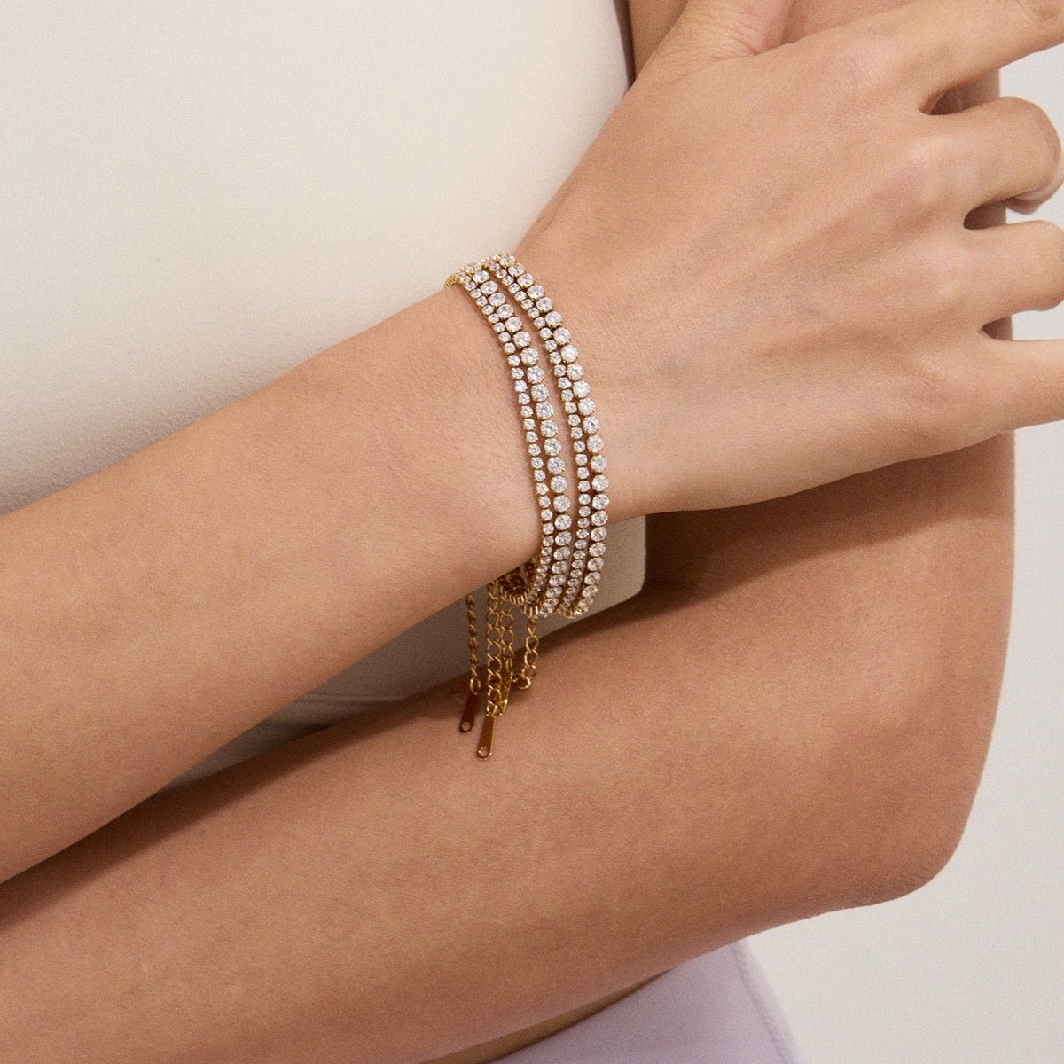 Female Diamond Inlay Stainless Steel Twin Bracelet - PratSN