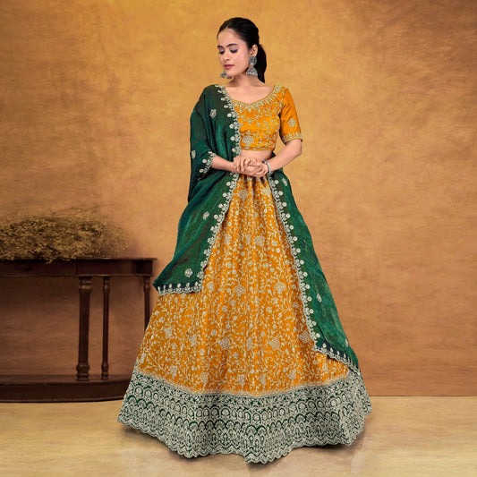 Fendy Silk Lehenga Choli Artistic Thread Embellishment Wedding Graduation Prom Refined Women's Ensemble Wrinkle Free Quick Dry - PratSN