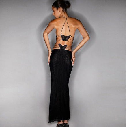 Floral Print Halter Spaghetti Straps Dress Sexy Slim Butterfly Back Dressess Spring Summer Womens Clothing - PratSN
