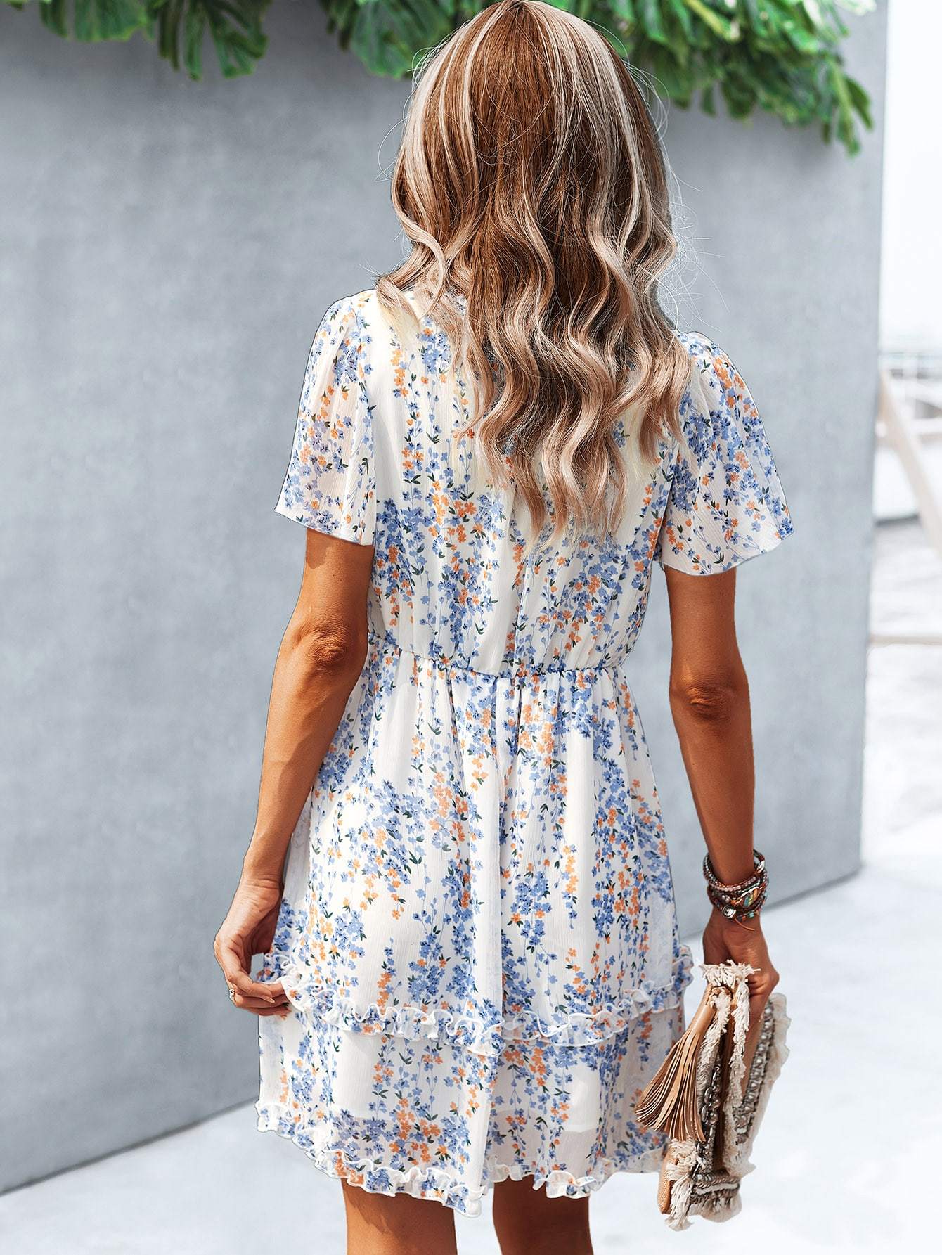 Floral Print Lettuce Trim Dress Vacation Beach Outfits Women - PratSN